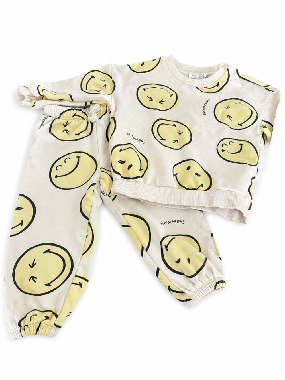 H&M Matching Sweat Set 12–18M | Neutral Smiley Face Sweatshirt & Jogger Set